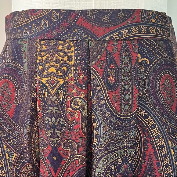 Vintage Paisley Midi Skirt Equestrian Fall Red Navy Green Gold Size 12 - Picture 10 of 16